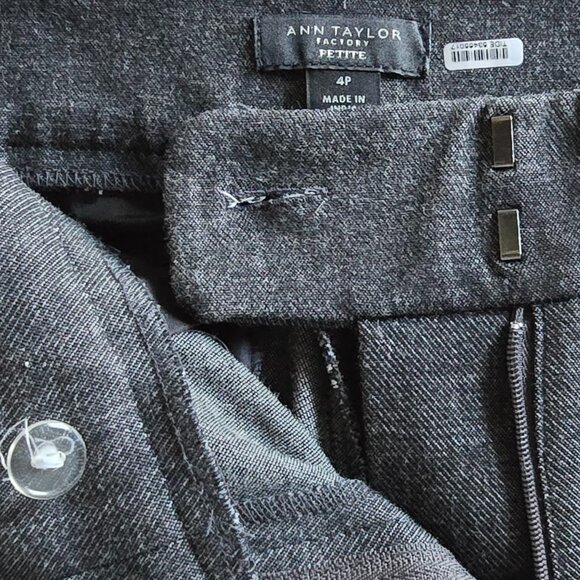 Ann Taylor Factory Petite Gray Crosshatch Straight Leg Ankle Work Pants - Picture 3 of 3